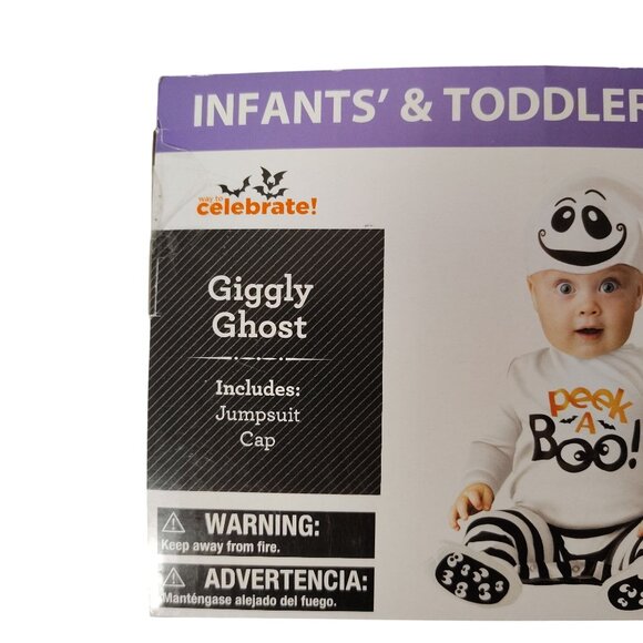 Infants and Toddlers 6-12 Mo Giggly Ghost Halloween Costume Jumpsuit and Cap - Picture 3 of 6